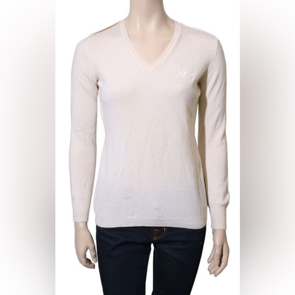 BURBERRY! Like new vintage beige 100% wool Burberry London V-Neck Sweater size M - Picture 1 of 4